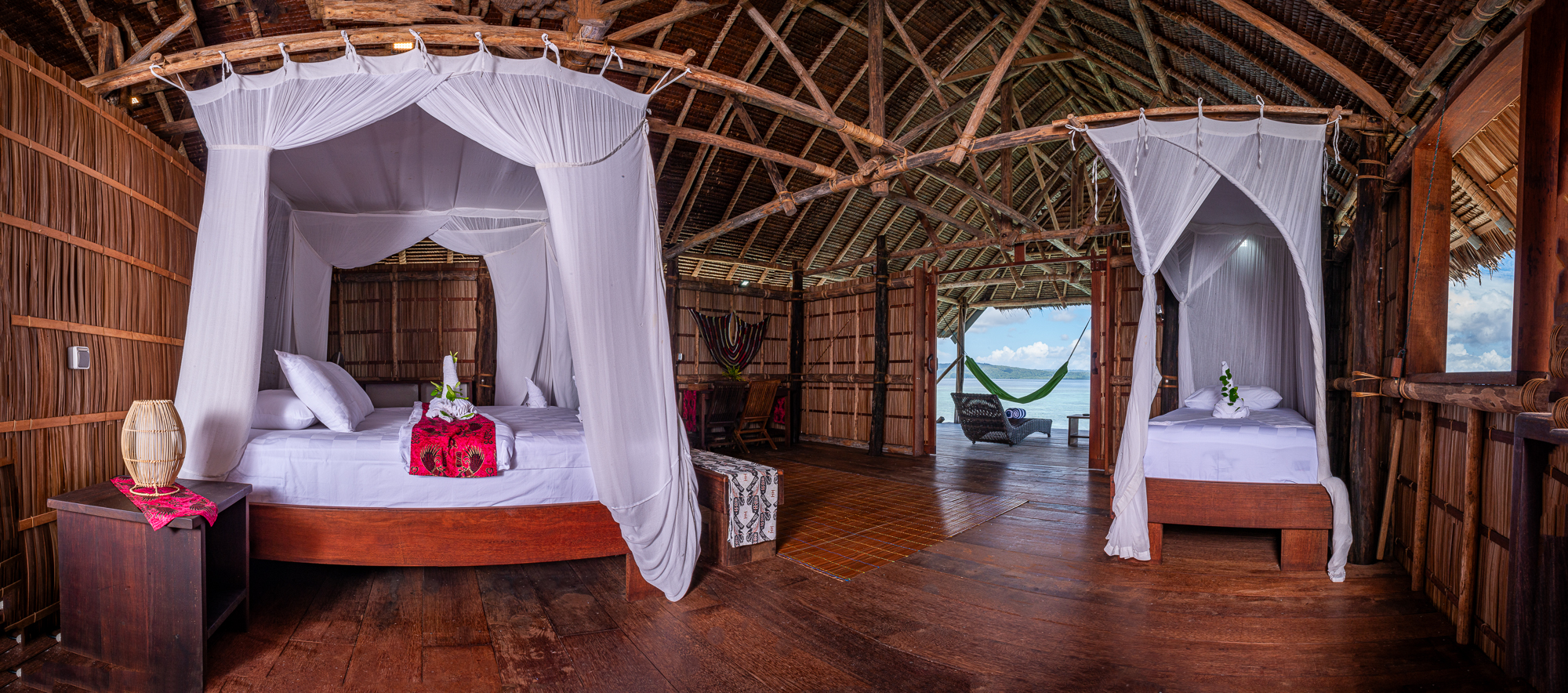 panoramic view of room at deluxe water cottage of Kri Eco Resorts, Raja Ampat
