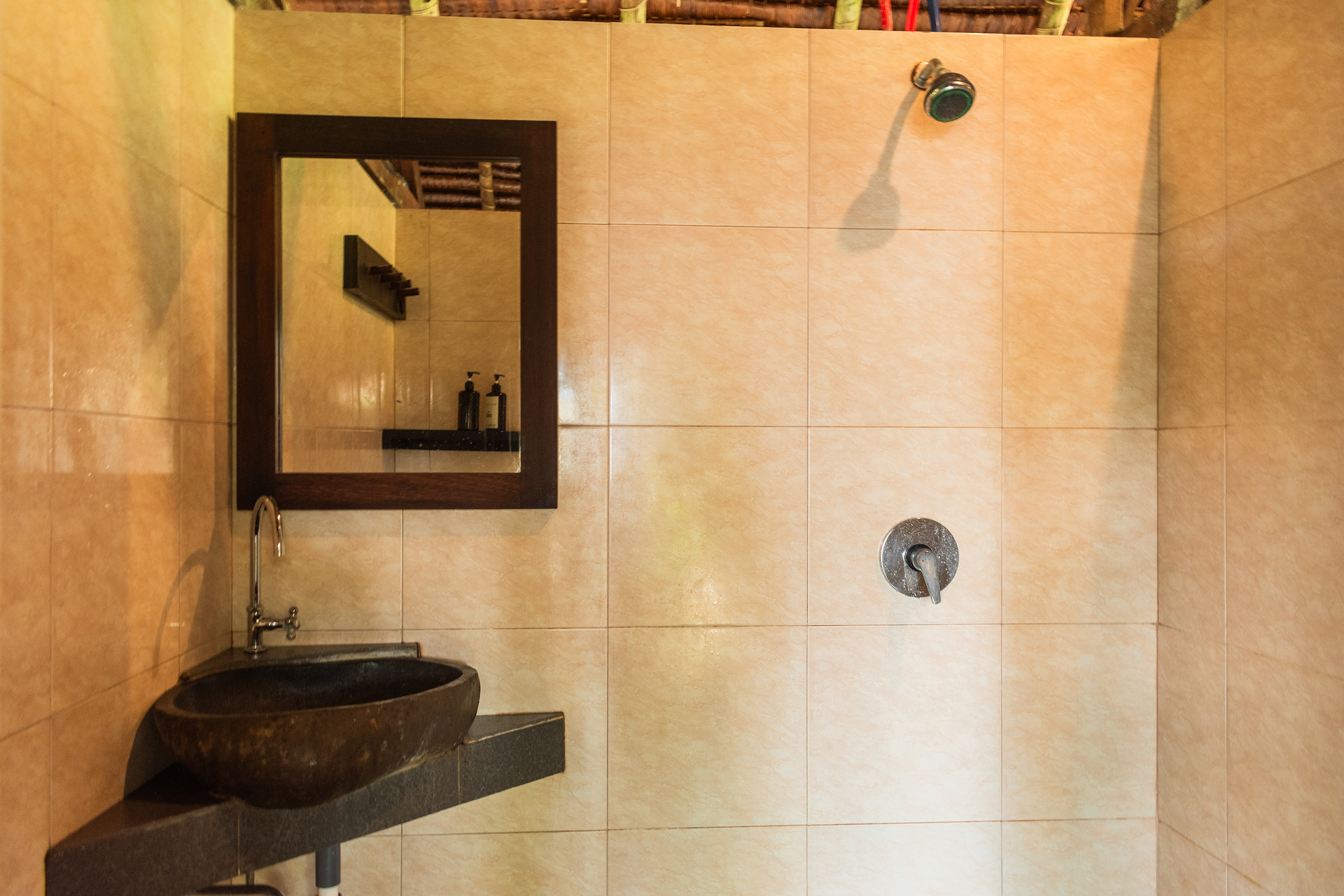 bathroom at superior water cottage, Papua Diving Resots, Raja Ampat