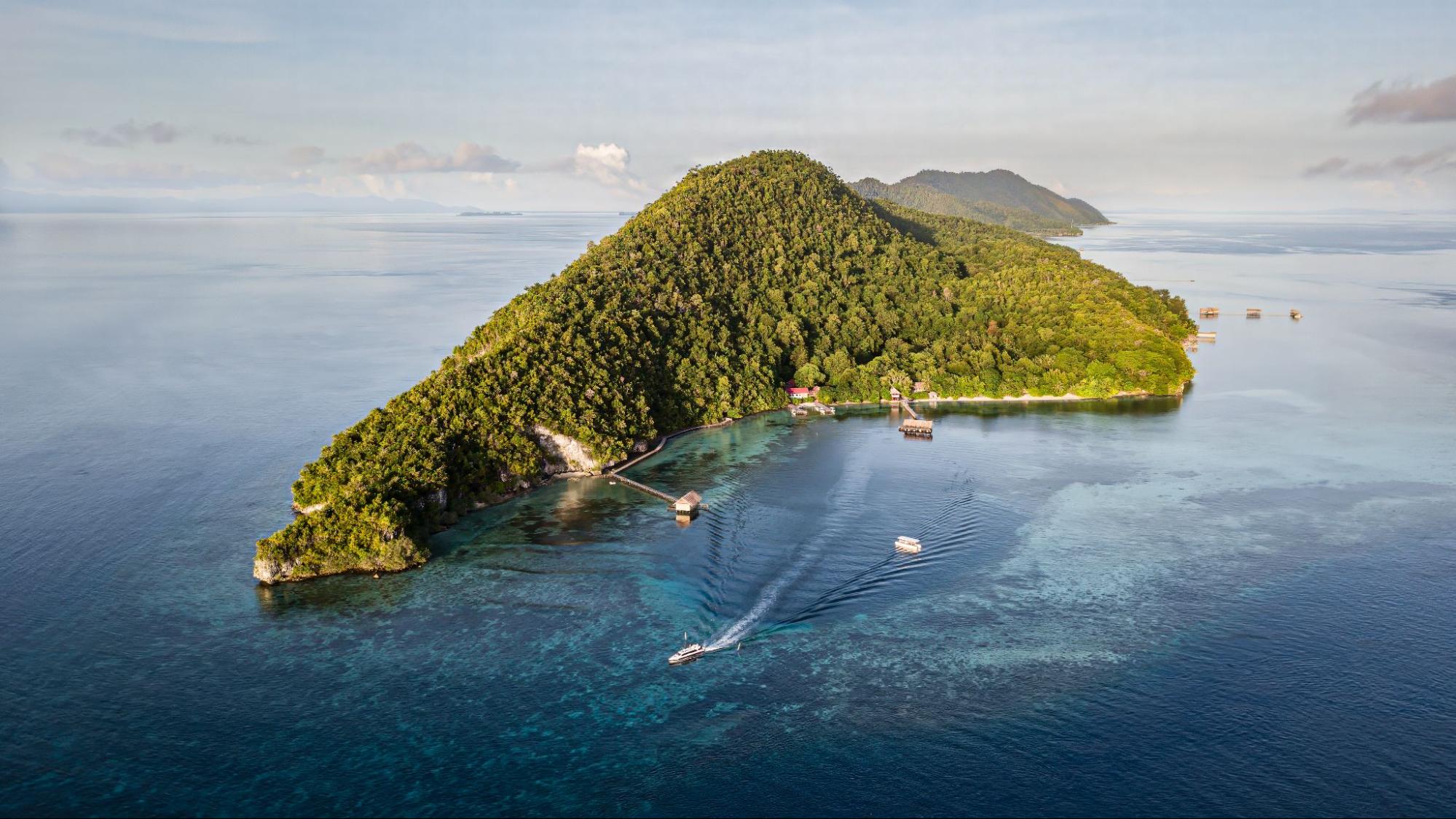 aerial image of Papua Diving Resort in Raja Ampat, Indonesia - by Don Silcock