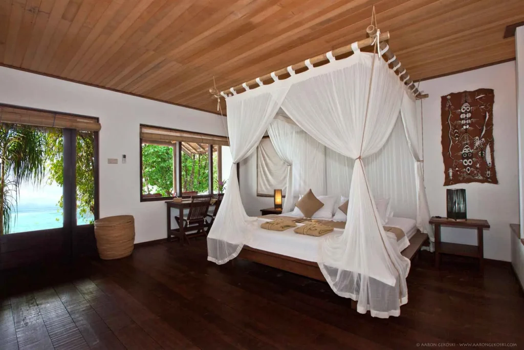 one of room at papua diving resorts, luxury resorts raja ampat